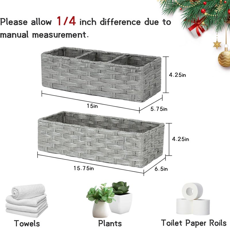 DULLEMELO Toilet Tank Basket, Set of 2 Plastic Wicker Bathroom Baskets for Organizing, Waterproof Toilet Paper Storage Basket for Bathroom, Light Grey - Image 4